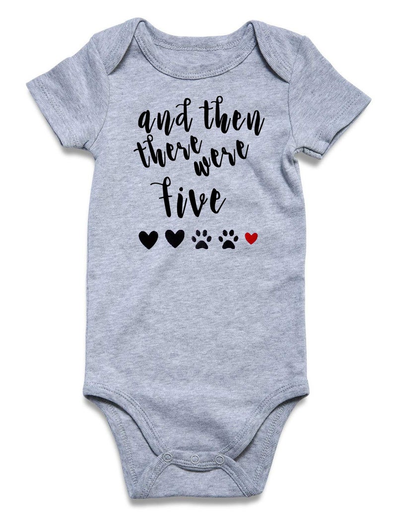 BFUSTYLE Infant Baby Boys Girls Unisex Pregnancy Reveal Bodysuit And Then There Were 5 Paws Sports Romper Solid Cotton Summer Footprint One-Piece Jumpsuit Sunsuit 1/2 Birthday Romper With 3-6 Months - Image 1